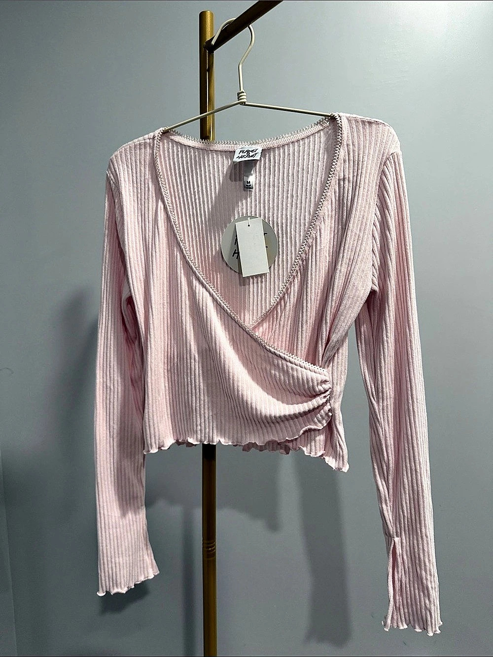 Planet Heart Pink Long Sleeve Wrap Top Size Medium NWT